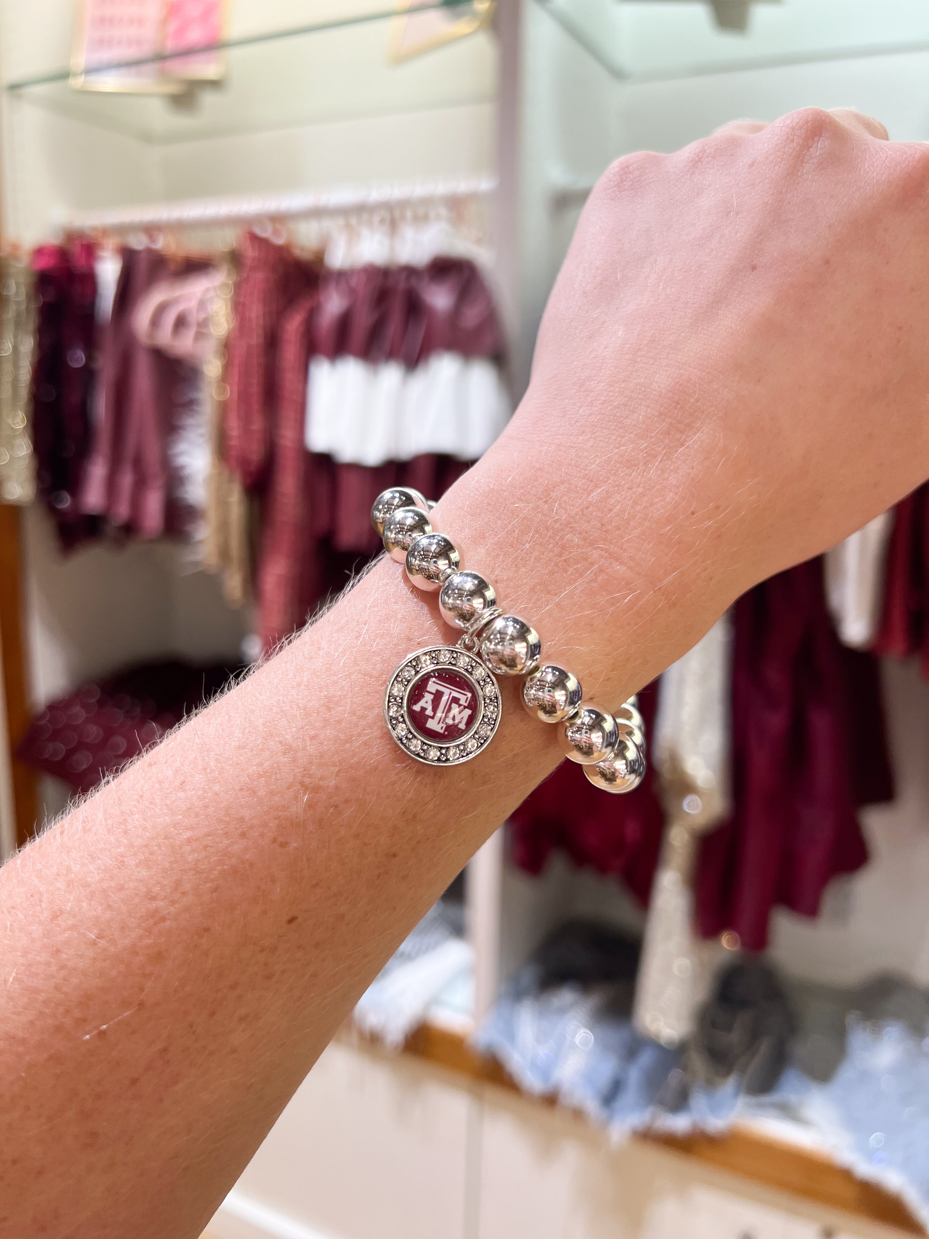 A&M Charm Silver Beaded Bracelet